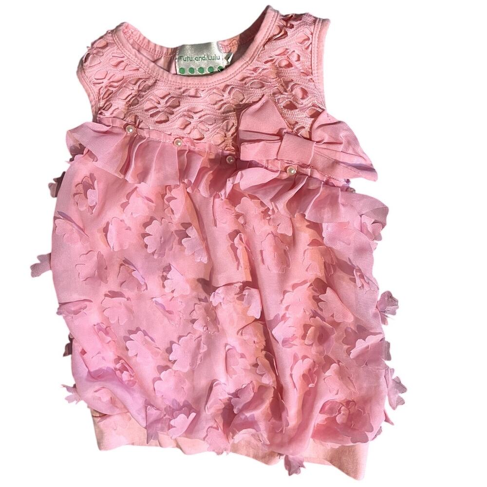 Pink 4T Ruffles Pearls Bows Flowers  Flouncy Sleeveless Top Tutu and Lulu